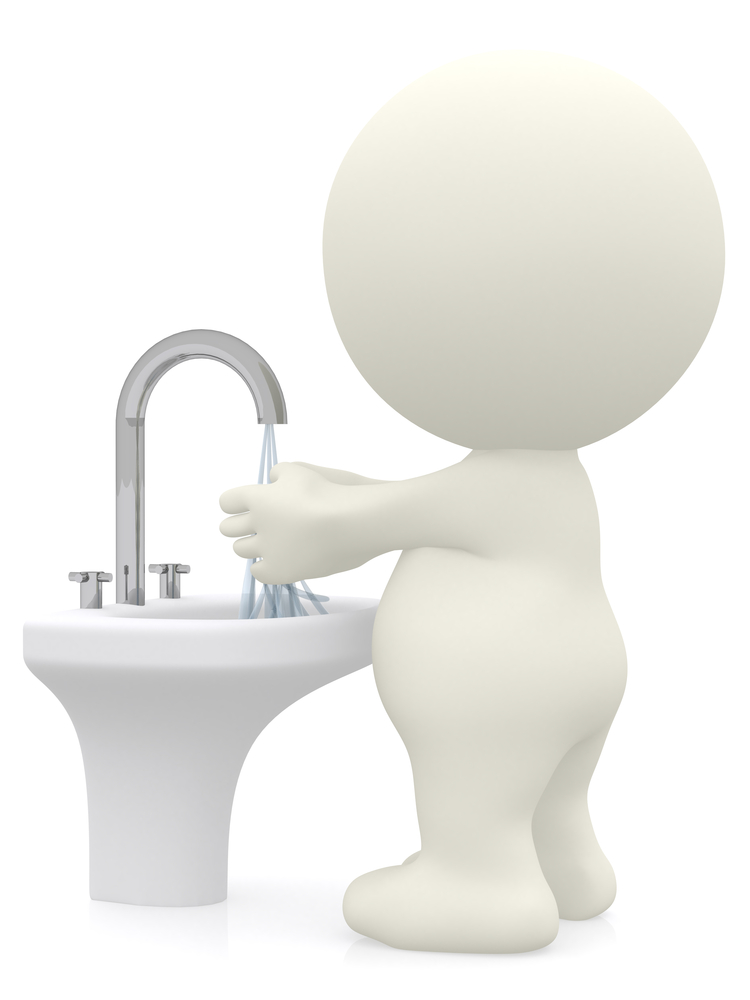 3D man washing his hands - isolated over a white background