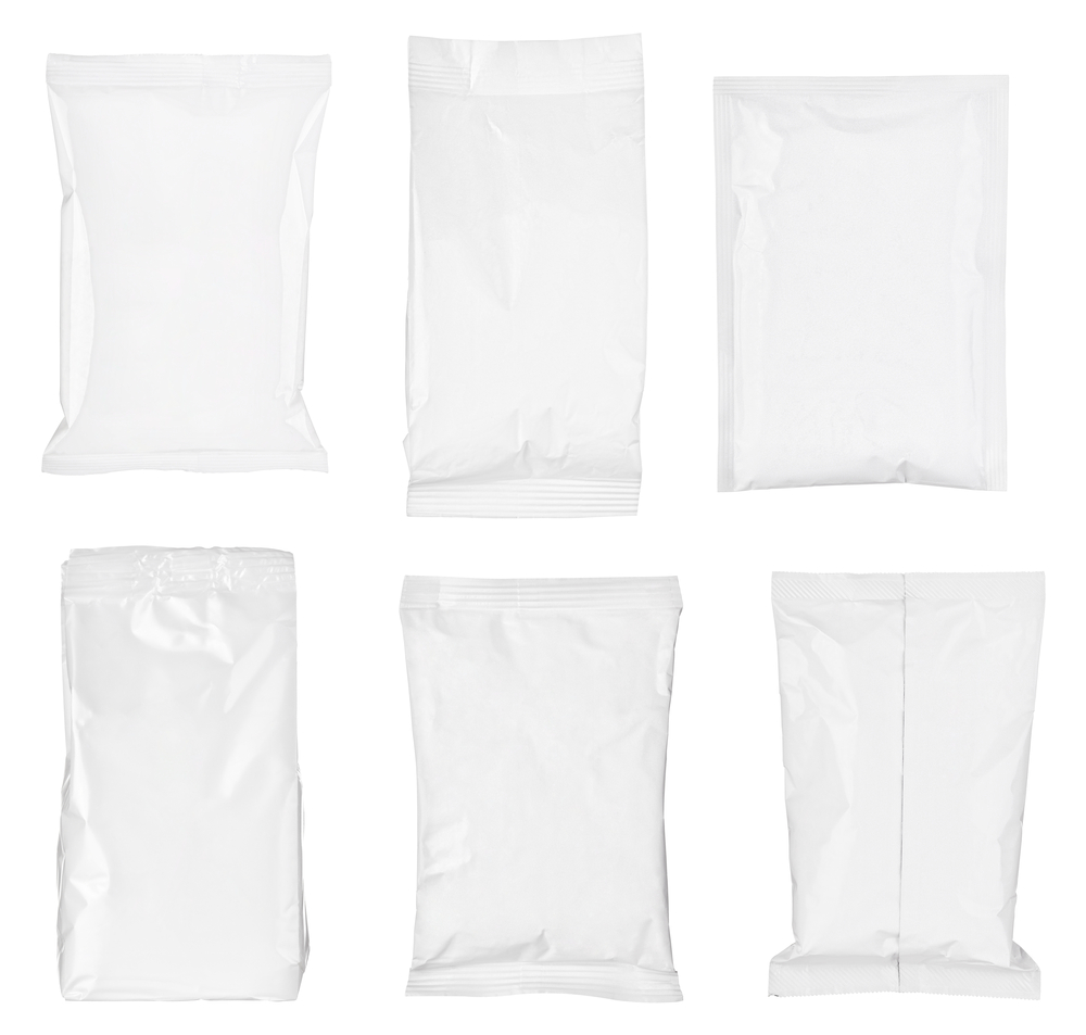 collection of various paper bags on white background. each one is shot separately